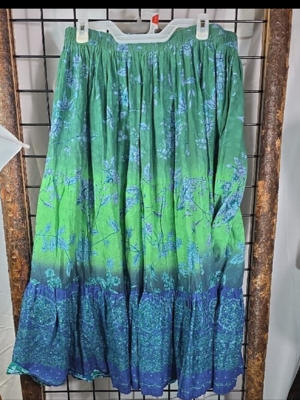 Floral Tiered A-Line Maxi Skirt in Teal & Blue
